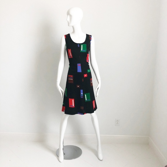 True Vintage Arpeja Mod Print Dress & Jacket Set 2pc Black Red 70s Size 12 - Picture 6 of 8